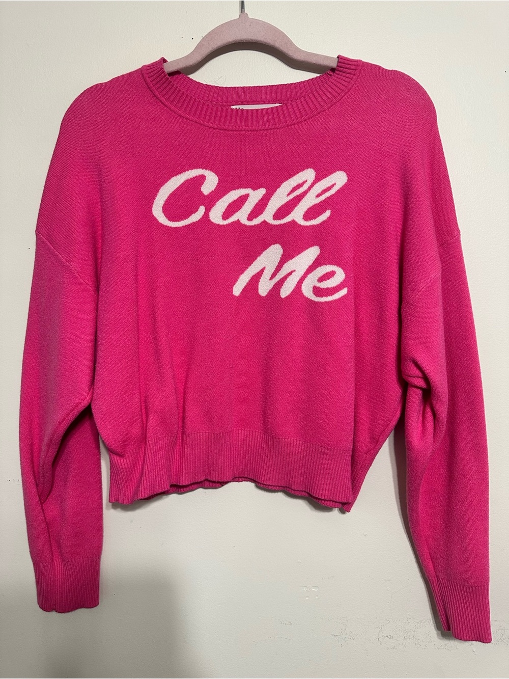 No Boundaries Hot Pink 'Call Me' Crewneck Sweater